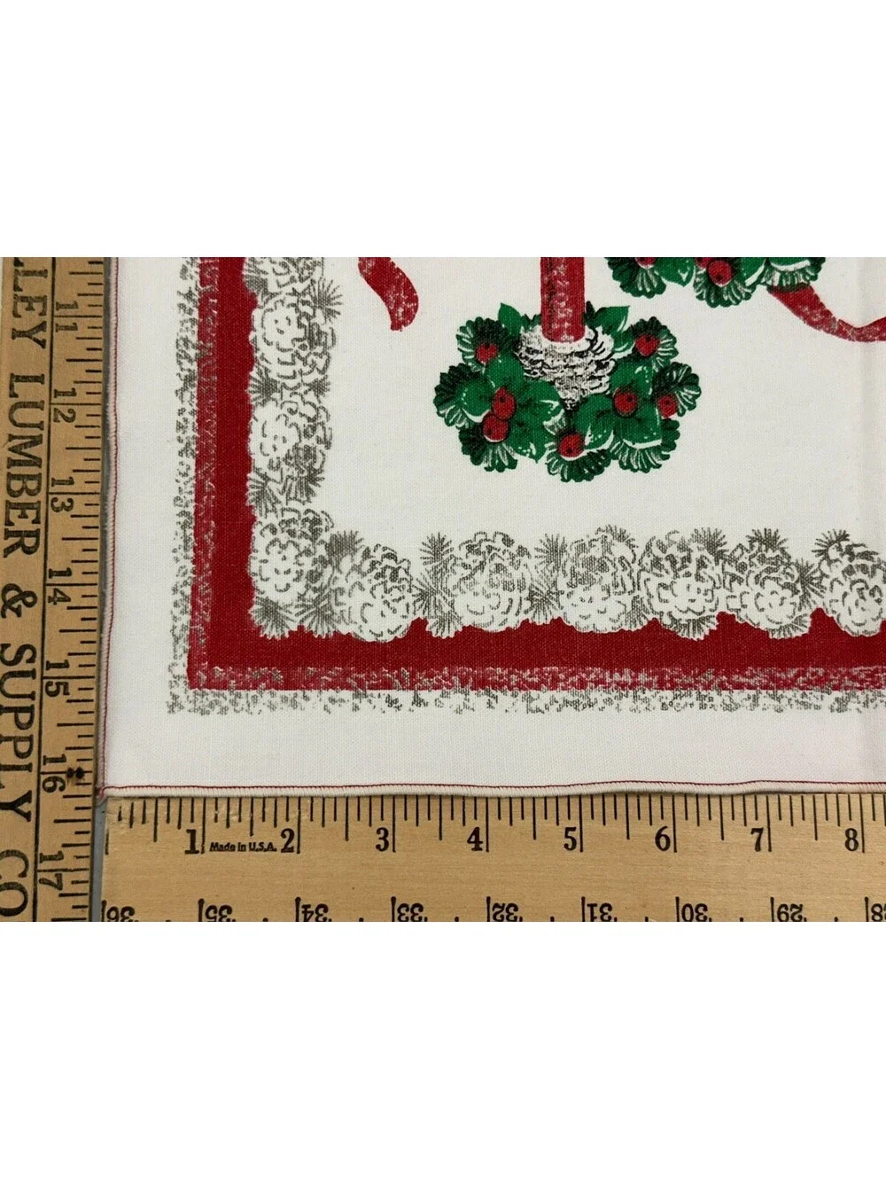 Vintage Christmas Table Runner Wreath Candle Holly Bows Linen? Cotton? 16